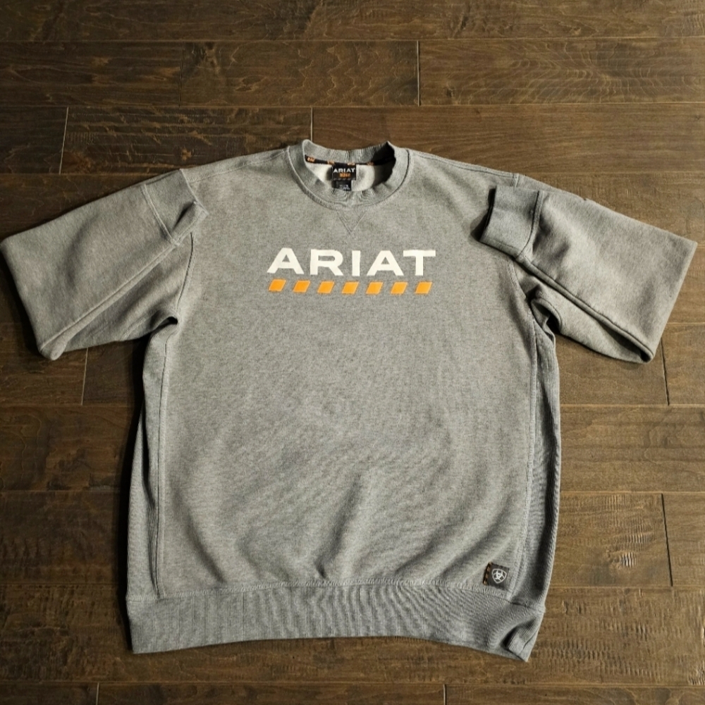 Ariat Men's Rebar Gray and Orange Crewneck Sweatshirt sz xl